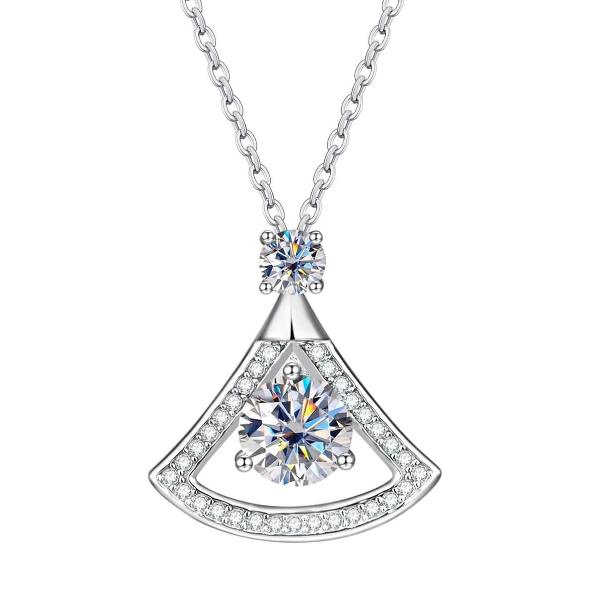 Colar Prata 925 Moissanite Pêndulo Cravejado