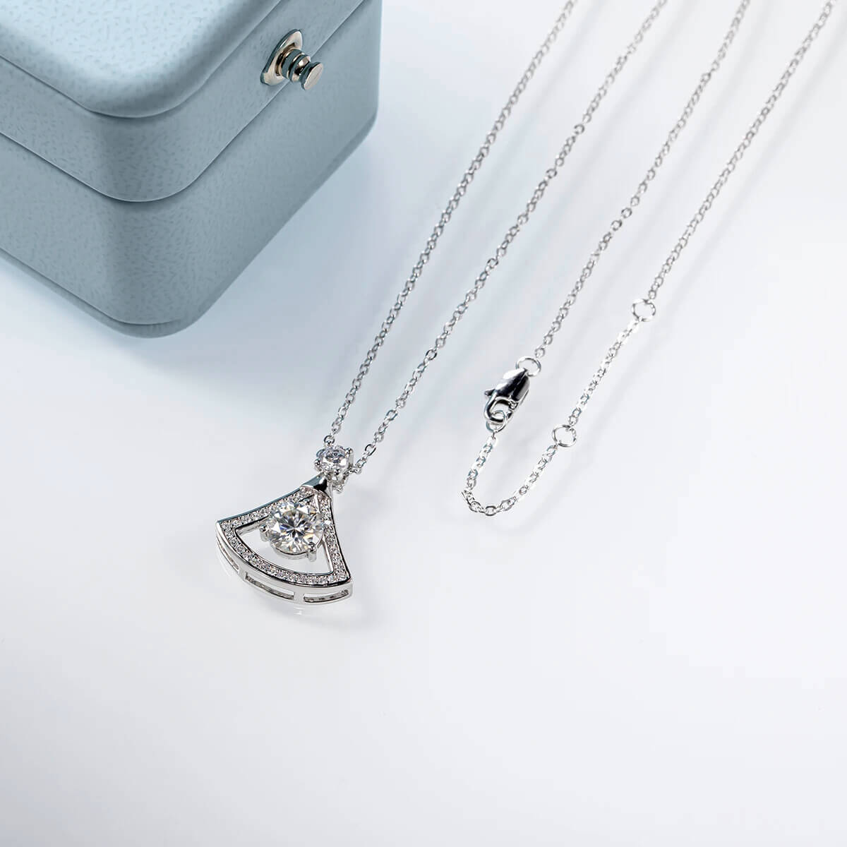 Colar Prata 925 Moissanite Pêndulo Cravejado