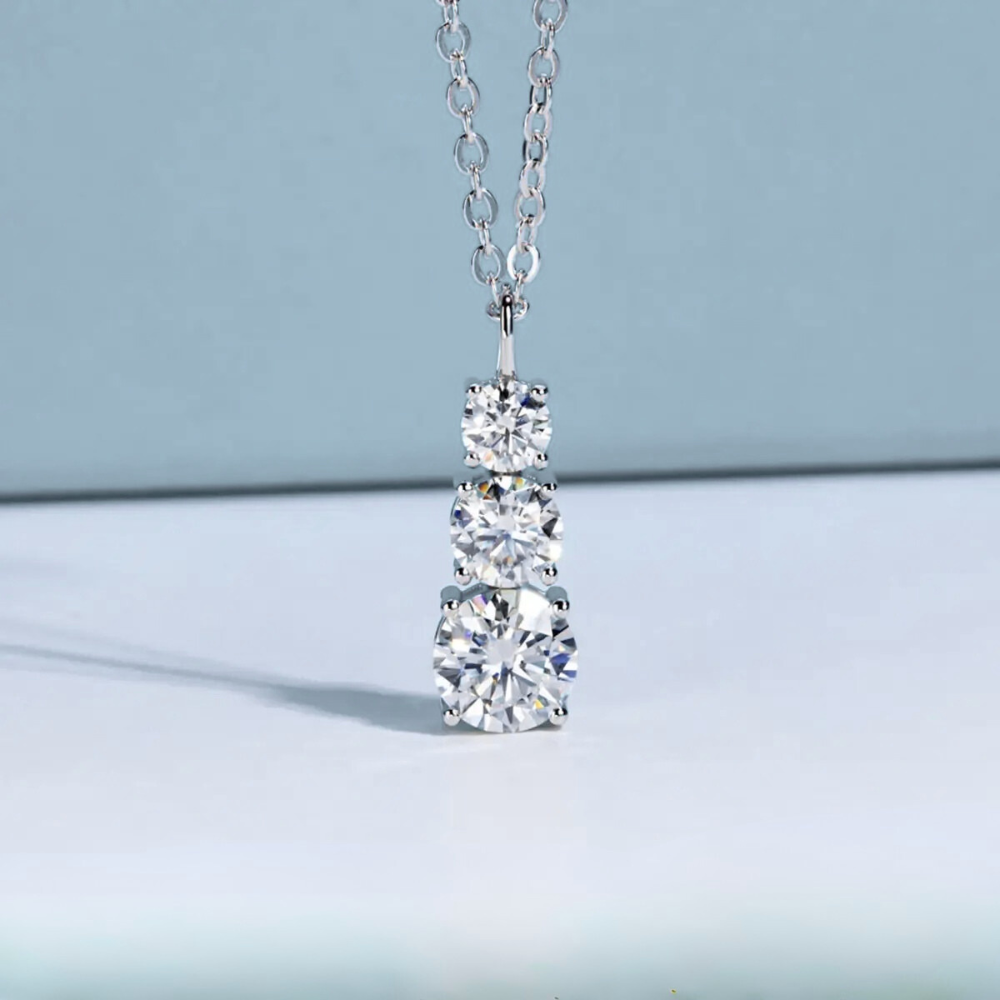 Colar Prata 925 Moissanite Três Pontos de Luz