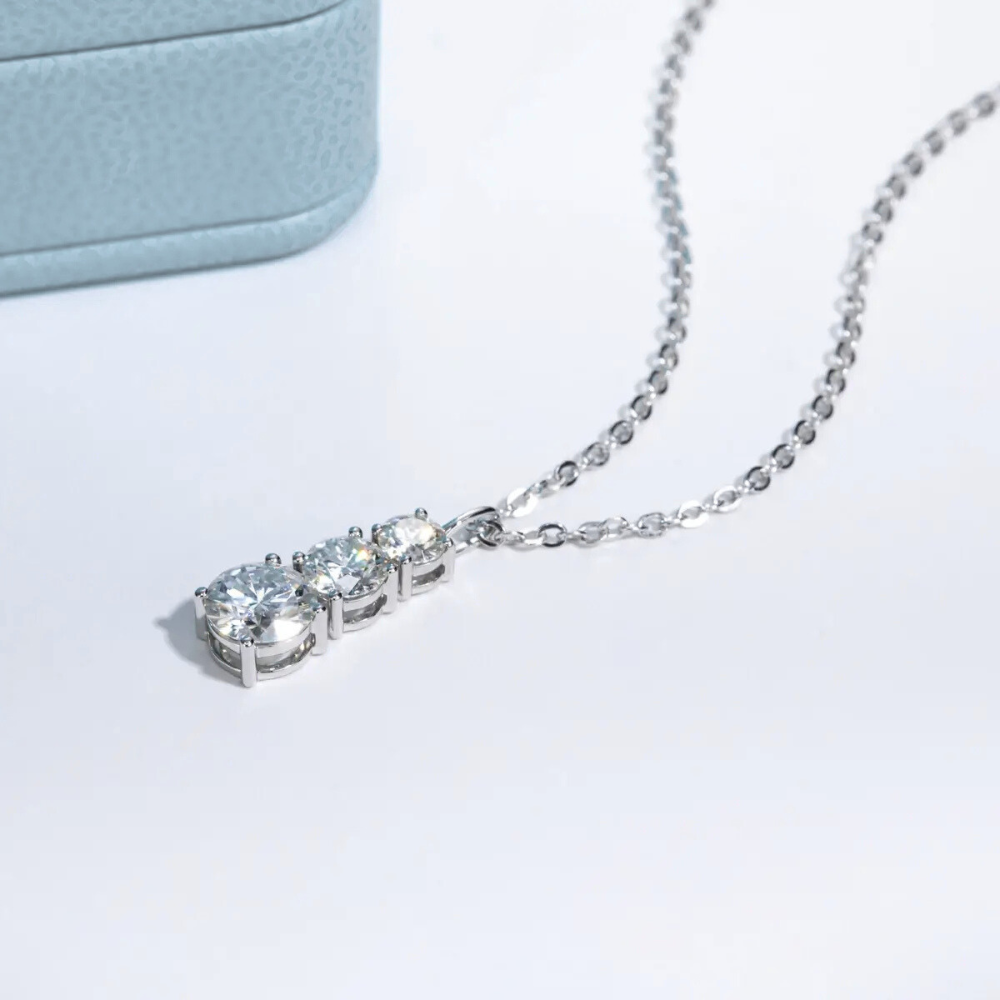 Colar Prata 925 Moissanite Três Pontos de Luz