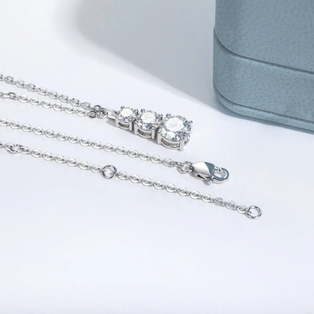 Colar Prata 925 Moissanite Três Pontos de Luz