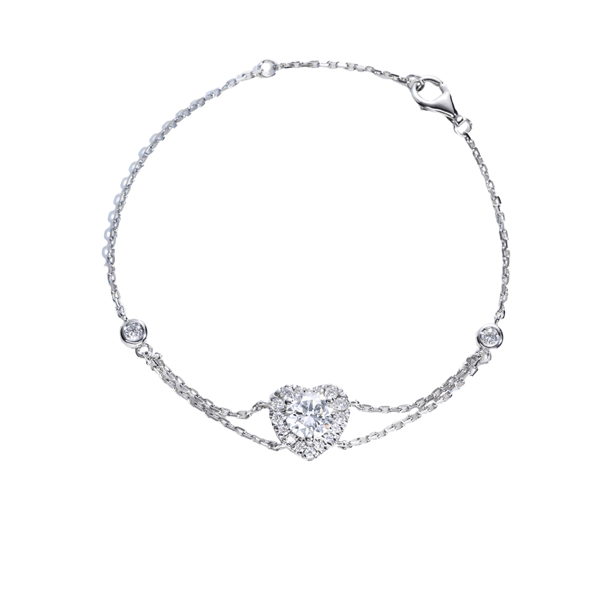 Pulseira Prata 925 Moissanite Corrente Dupla Coração