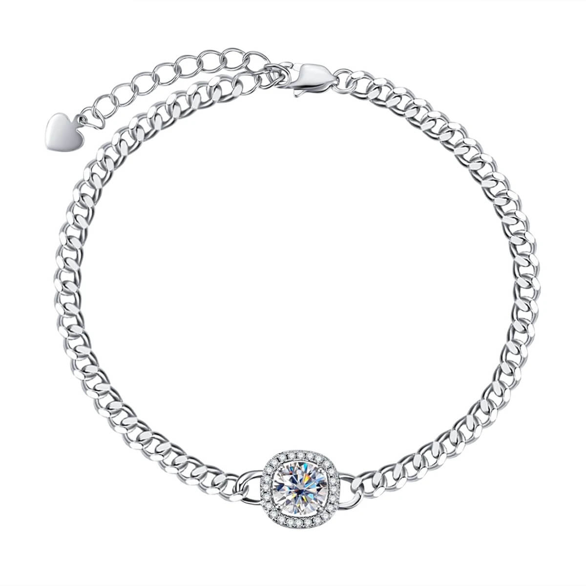 Pulseira Prata 925 Moissanite Corte Almofada Corrente Cubana