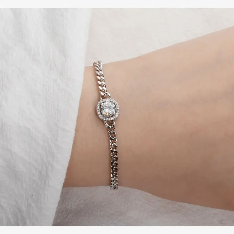 Pulseira Prata 925 Moissanite Corte Almofada Corrente Cubana