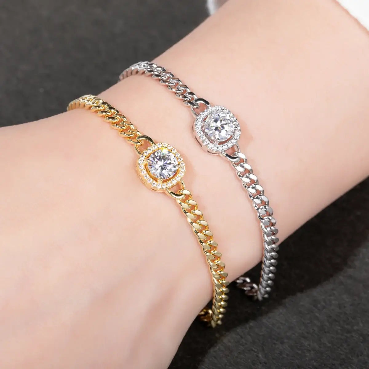 Pulseira Prata 925 Moissanite Corte Almofada Corrente Cubana