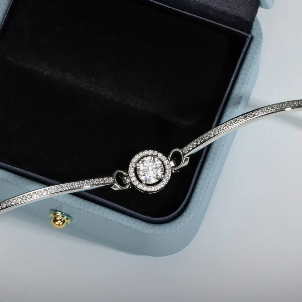 Pulseira Prata 925 Moissanite Cravejada Clássica