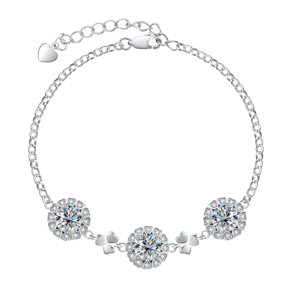 Pulseira Prata 925 Moissanite Trevos Cravejados