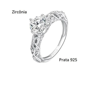 Anel Prata 925 Solitário Gravuras Elegantes com Zircônia Central