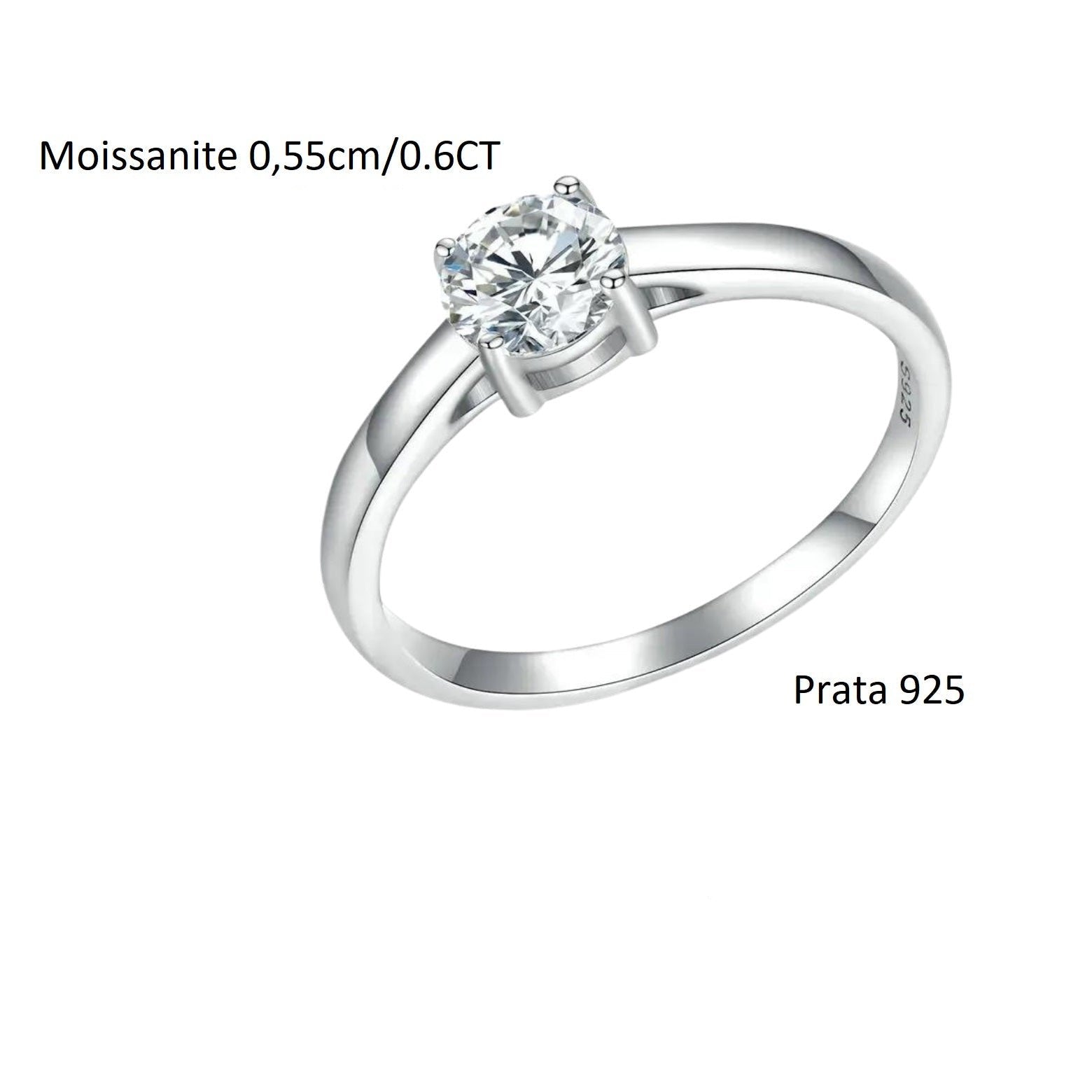 Anel Prata 925 Solitário com Moissanite