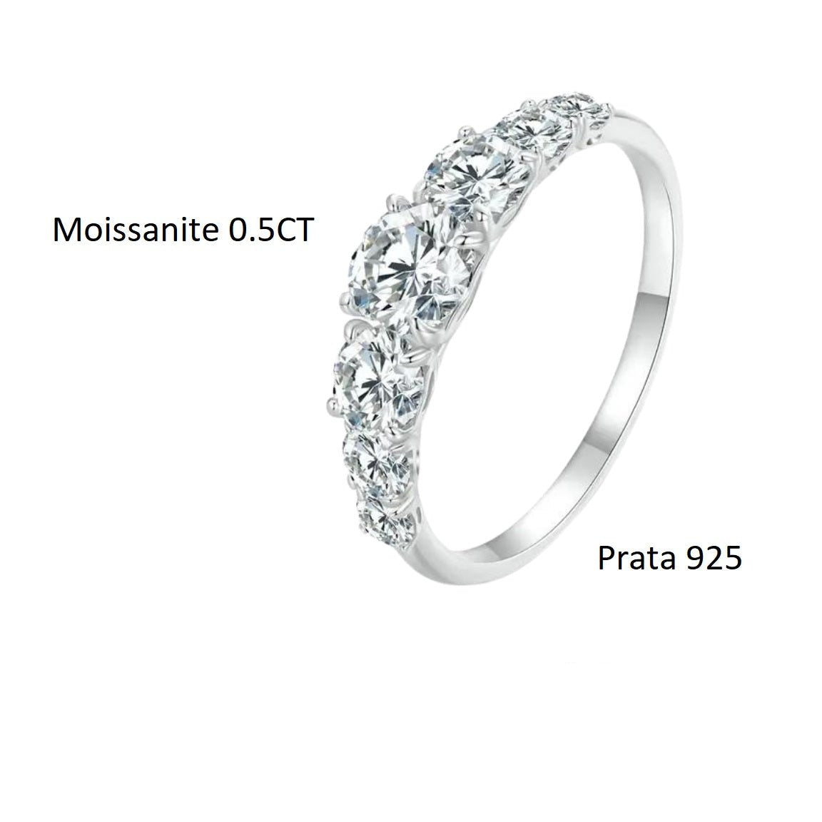 Anel Prata 925 Fileira de Moissanites