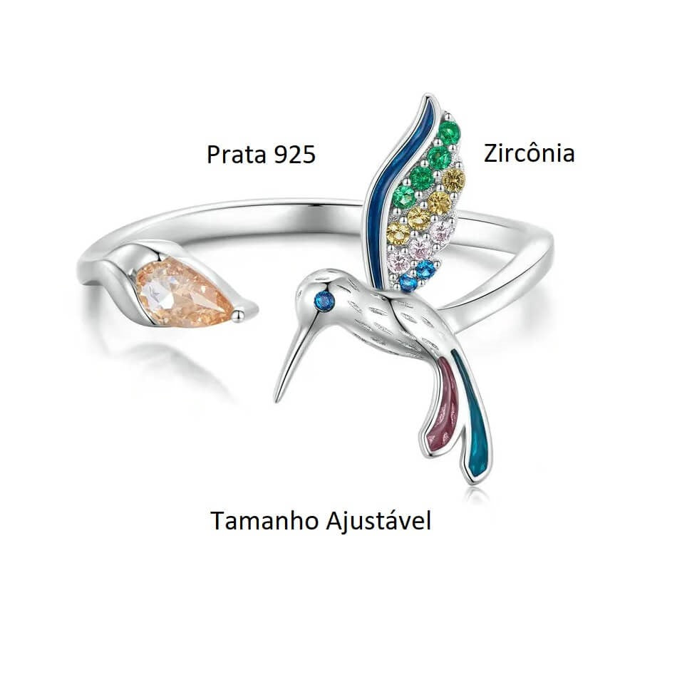 Anel Prata 925 Beija Flor com Zircônias