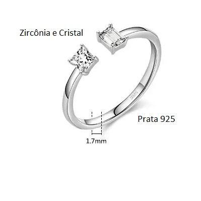 Anel Prata 925 Duas Pedras Zircônia e Cristal