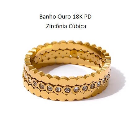 Anel Banho Ouro 18K Trio Dourado