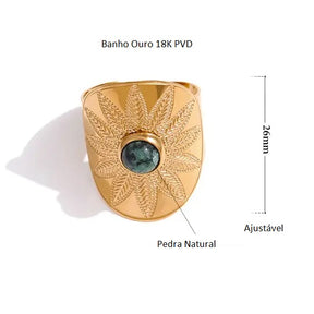 Anel Banho Ouro 18K Pedra Natural Verde