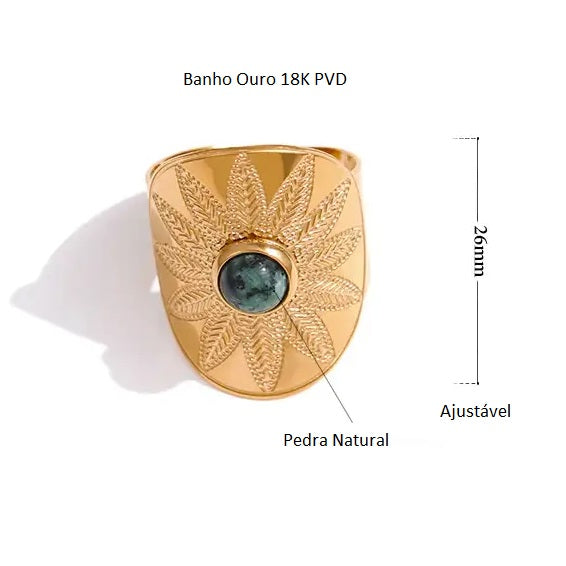 Anel Banho Ouro 18K Pedra Natural Verde