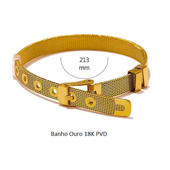 Bracelete Banho Ouro 18K Malha Flexível