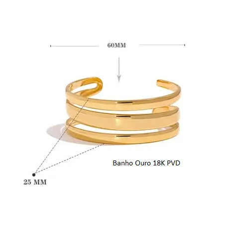 Bracelete Banho Ouro 18K Três Linhas