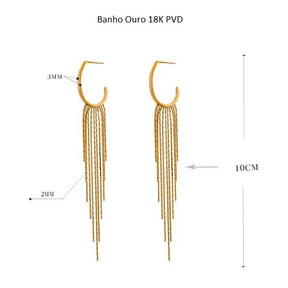 Brinco Banho Ouro 18K Argola com Franja