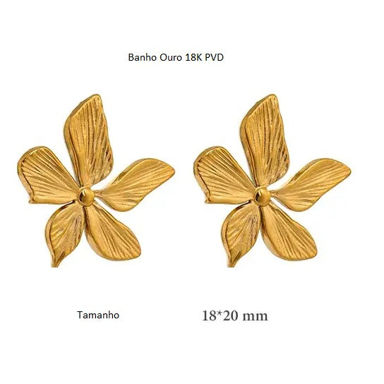 Brinco Banho Ouro 18K Floral