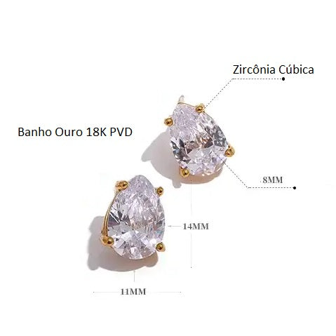 Brinco Banho Ouro 18K Ponto de Luz em Zircônia