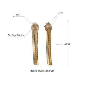 Brinco Elegante Franja com Zircônias