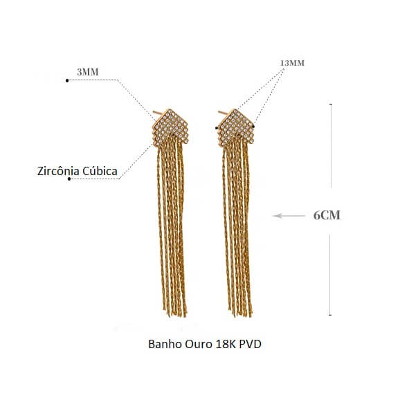 Brinco Elegante Franja com Zircônias