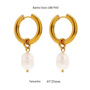 Brinco Banho Ouro 18K com Pedra Natural