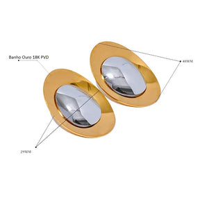 Brinco Banho Ouro 18K Oval Detalhe Prata