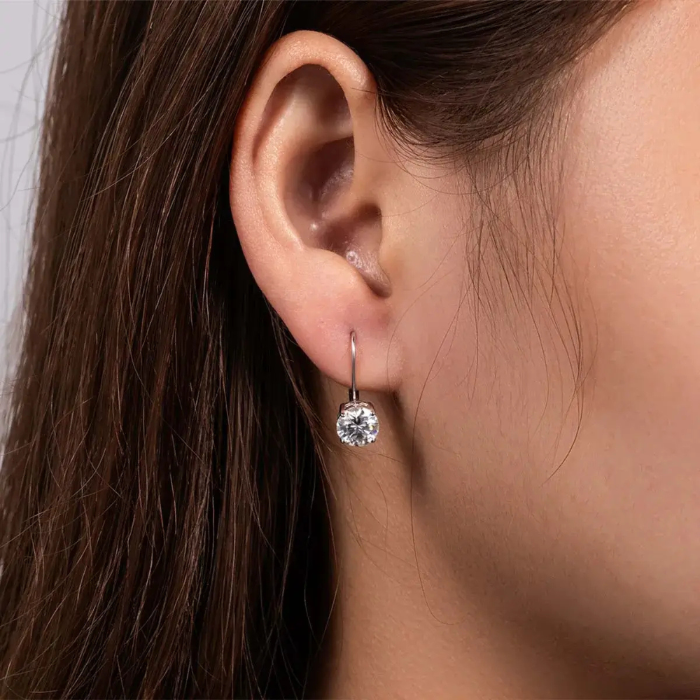 Brinco Prata 925 Moissanite Gota Pendente