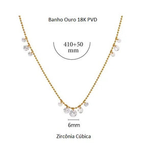 Colar Banho Ouro 18K Pontos de Zircônias