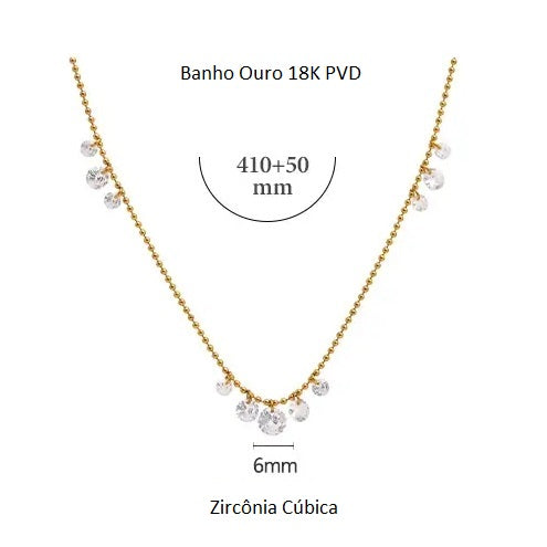 Colar Banho Ouro 18K Pontos de Zircônias