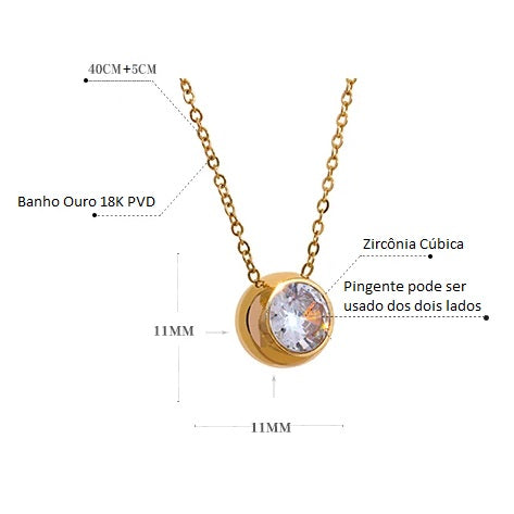 Colar Banho Ouro 18K Esfera de Zircônia