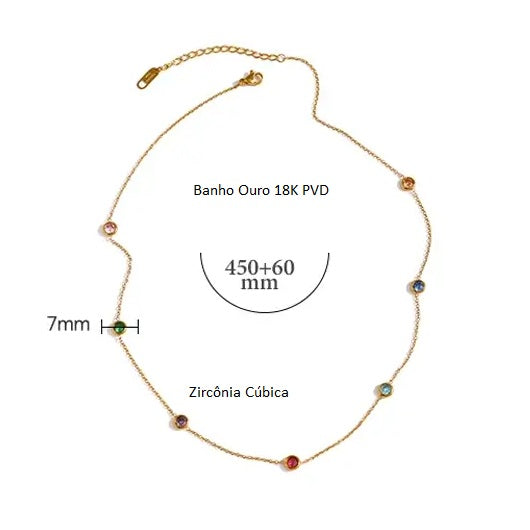 Colar Banho Ouro 18K Pontos de Luz de Zircônias