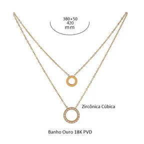 Colar Banho Ouro 18K Argolas Duplas Zircônias