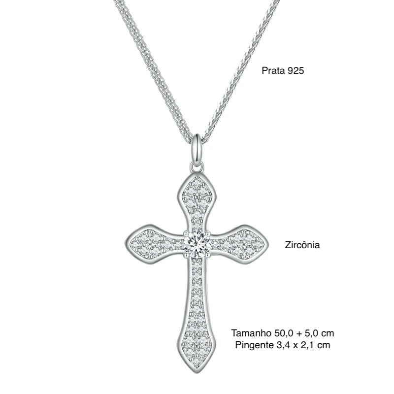 Colar Prata 925 Crucifixo em Zircônias