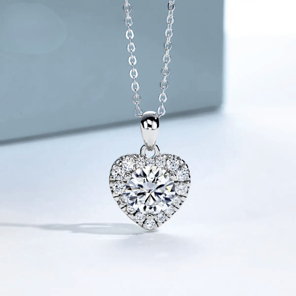 Colar Prata 925 Moissanite Coração Cravejado