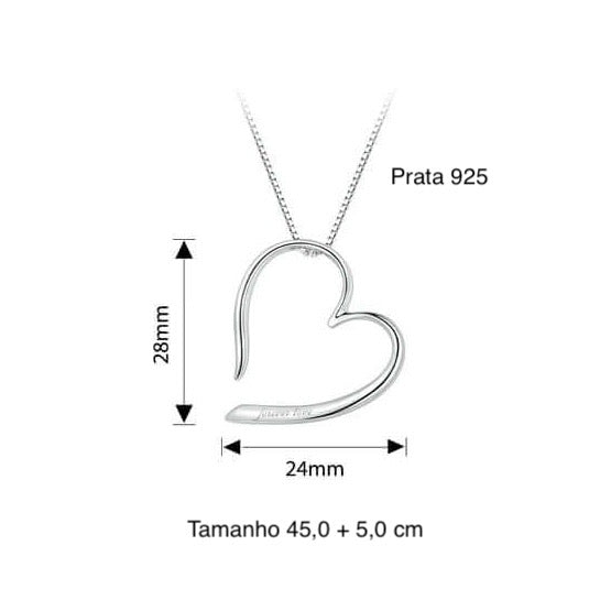 Colar Prata 925 Pingente Coração