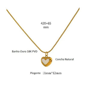 Colar Banho Ouro 18K Coração Concha Natural