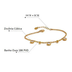 Pulseira Banho Ouro 18K Três Pontos de Zircônia