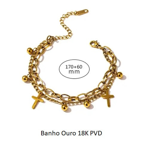 Pulseira Banho Ouro 18K Crucifixo