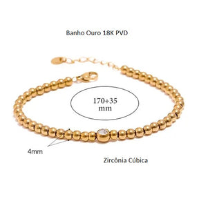 Pulseira Banho Ouro 18K Esferas com Zircônia Central