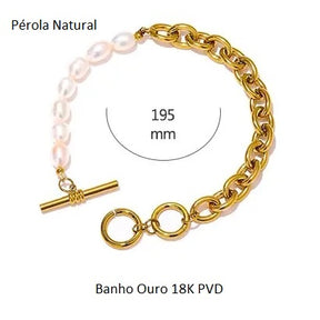 Pulseira Banho Ouro 18K Elos e Pérolas