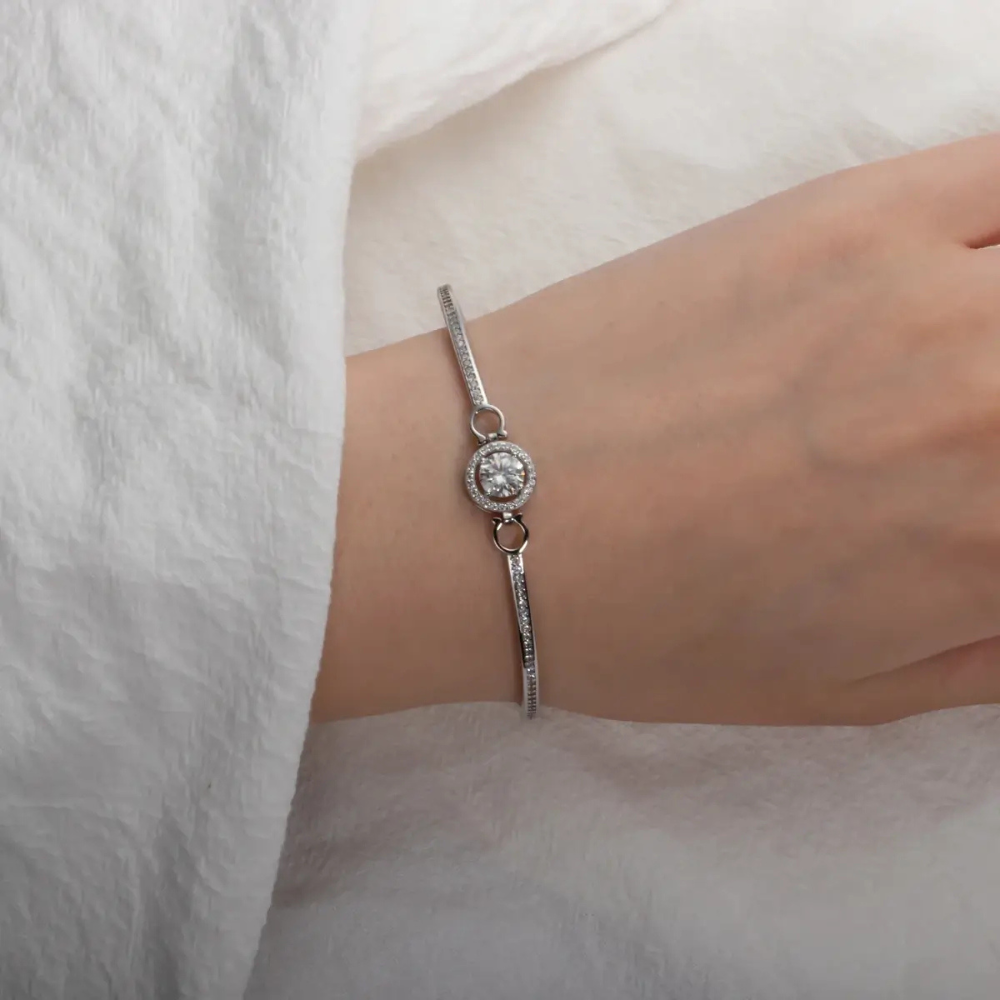 Pulseira Prata 925 Moissanite Cravejada Clássica