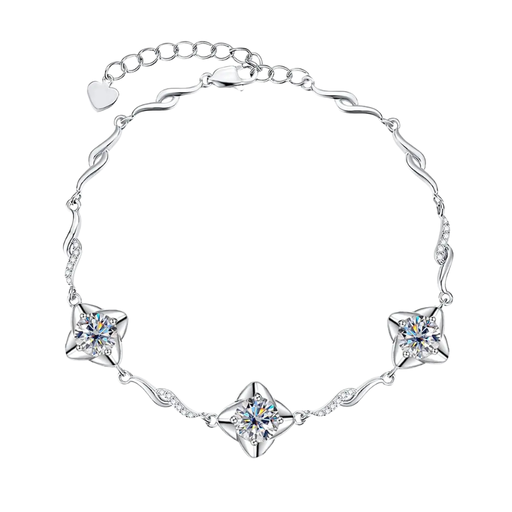 Pulseira Prata 925 Moissanite Trevo de Quatro Folhas