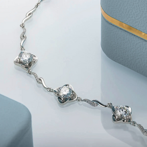 Pulseira Prata 925 Moissanite Trevo de Quatro Folhas