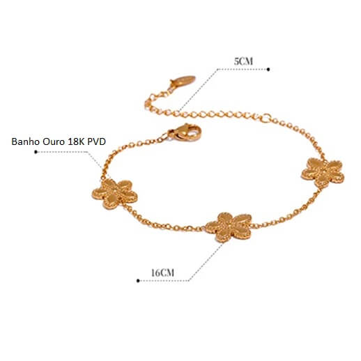 Pulseira Banho Ouro 18K Floral