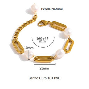 Pulseira Banho Ouro 18K Pérolas