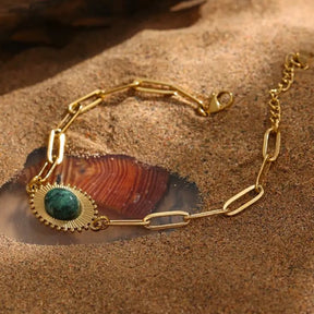 Pulseira Banho Ouro 18K Pedra Turquesa