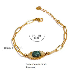 Pulseira Banho Ouro 18K Pedra Turquesa