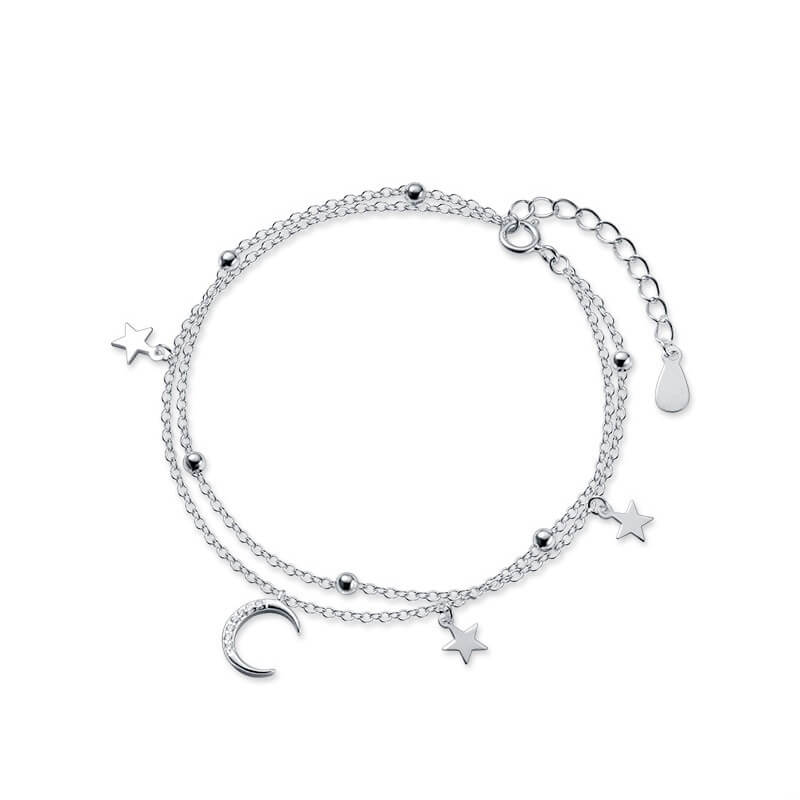 Pulseira Prata 925 Lua e Estrelas